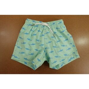 Bermies Boys 2 Great White Green All Over Print Beach Wear Swim Trunk Shorts NWT